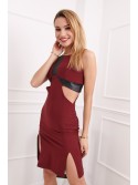 Fitted dress with cutouts, burgundy G5078 - Online store - Boutique